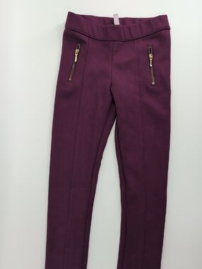 Janie and Jack Plum Seam-Front Pull-On Leggings with Gold Zipper Accents